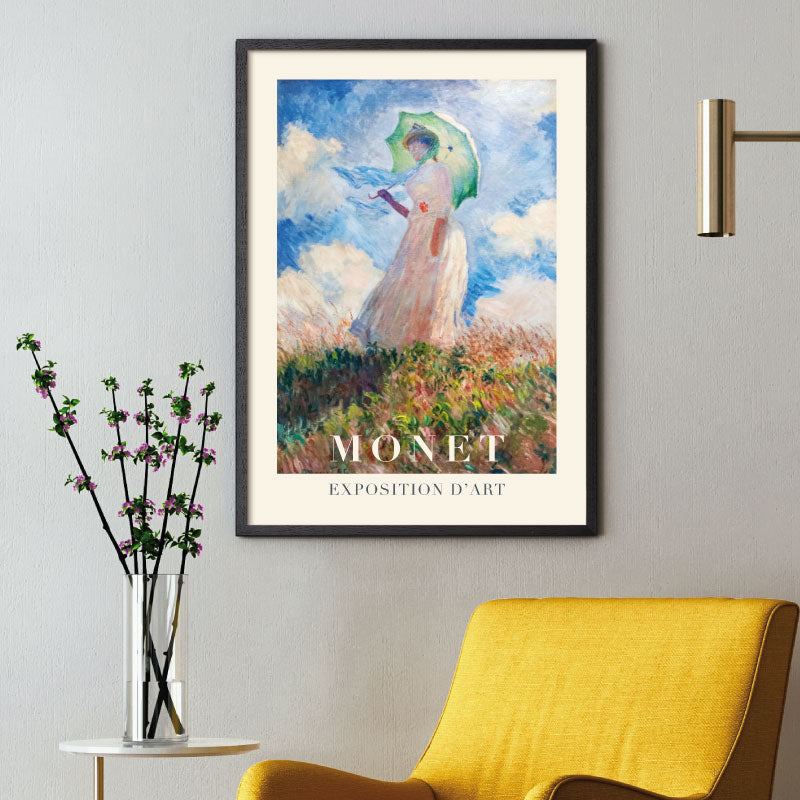 Art poster with Claude Monets "woman with a parasol"
