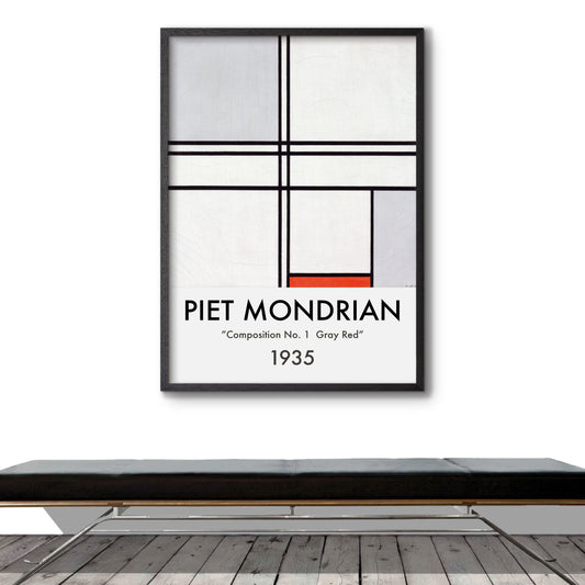 Art poster with Piet Mondrian "Composition no 1 Gray-Red"