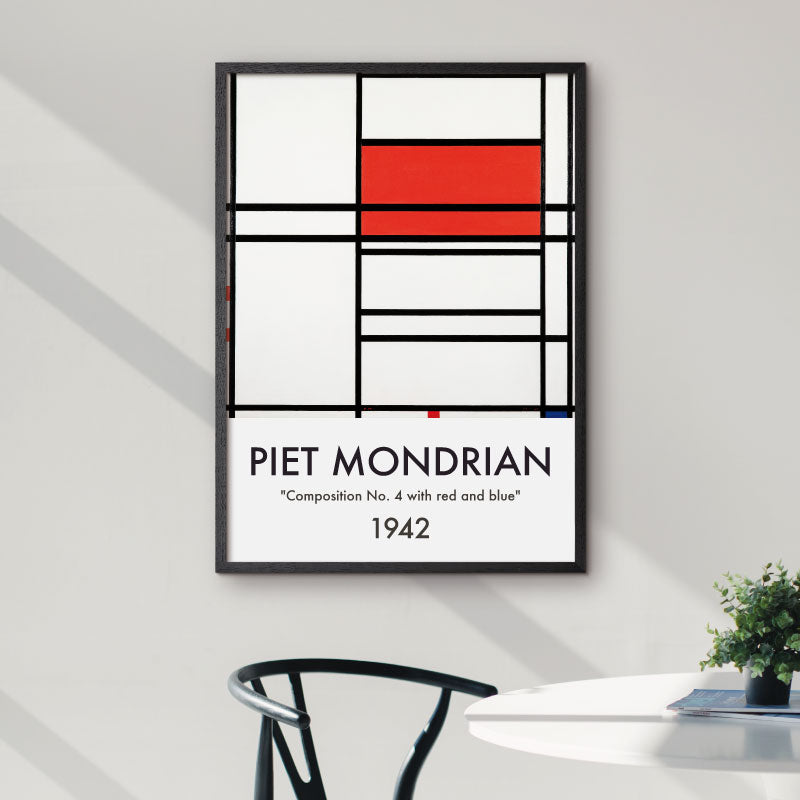 Art poster with Piet Mondrian "composition No. 4 with red and blue"