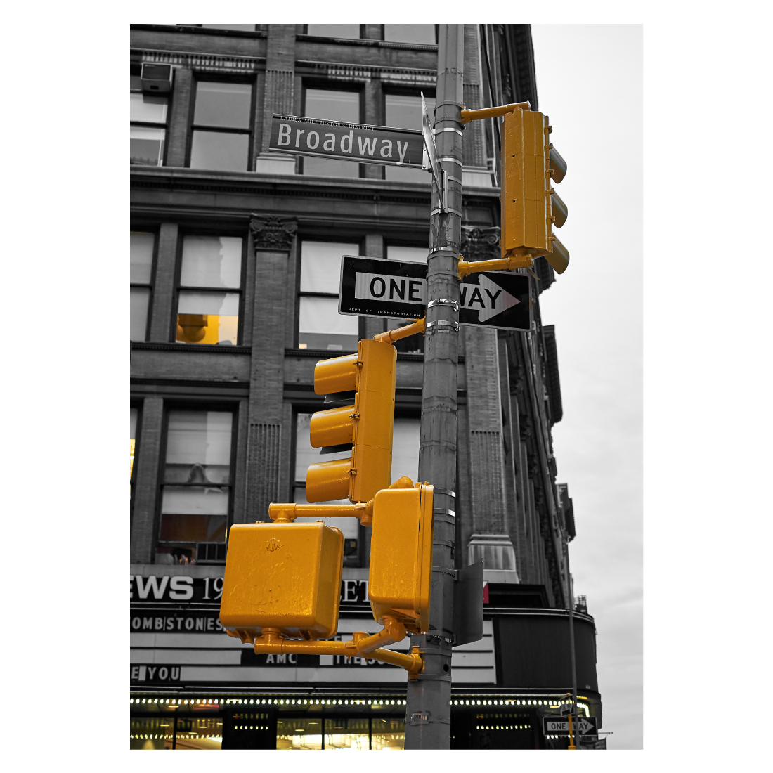 Byplakat med trafiklys på Broadway
