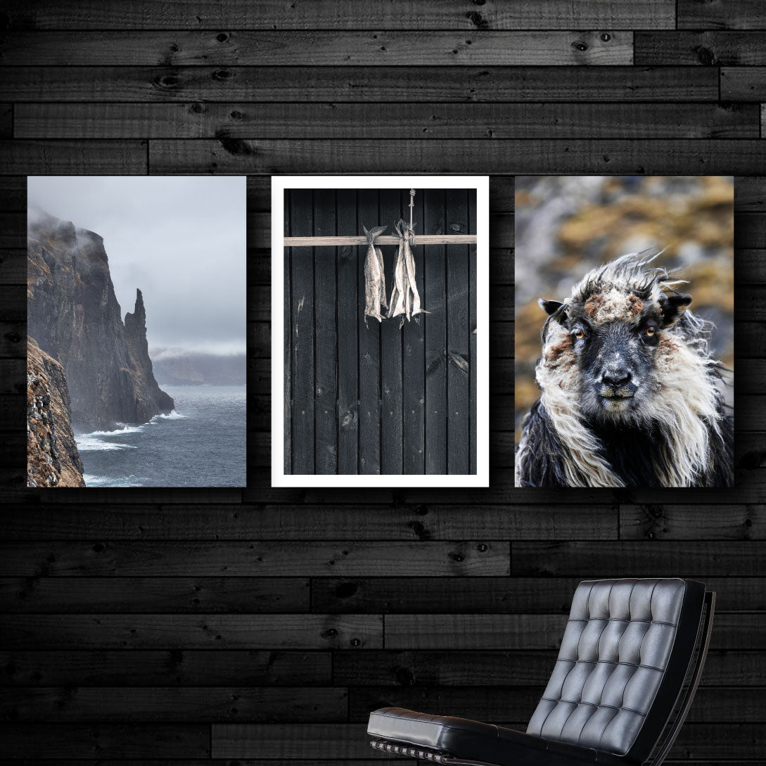 tre færøerne plakater på en billedvæg
