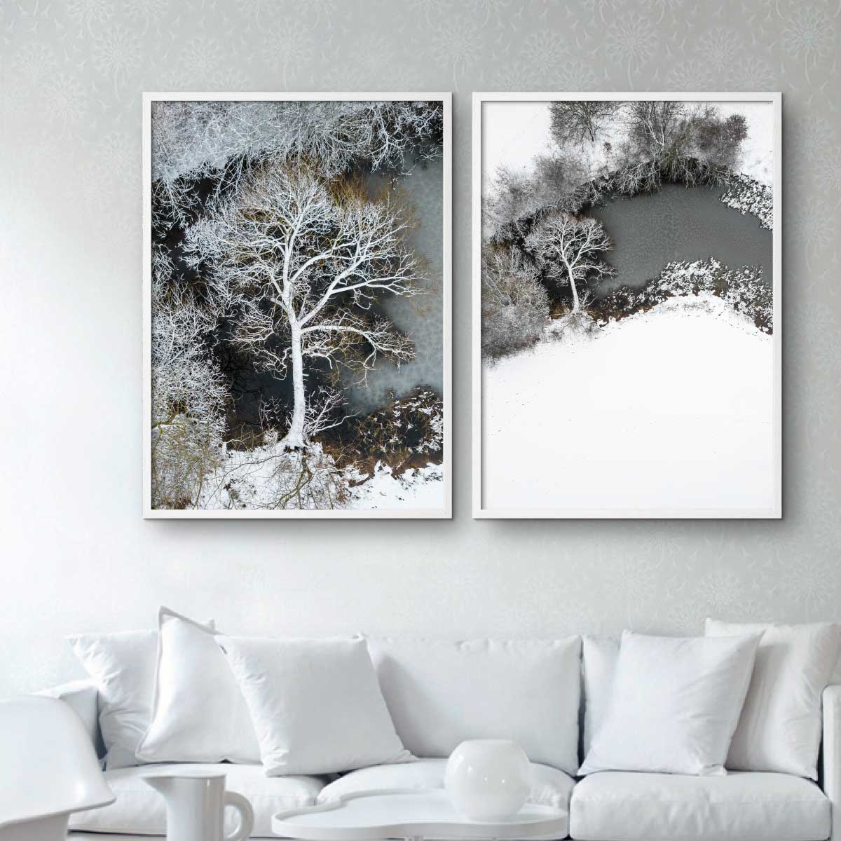 fotokunst med hvide abstrakte vinterplakater
