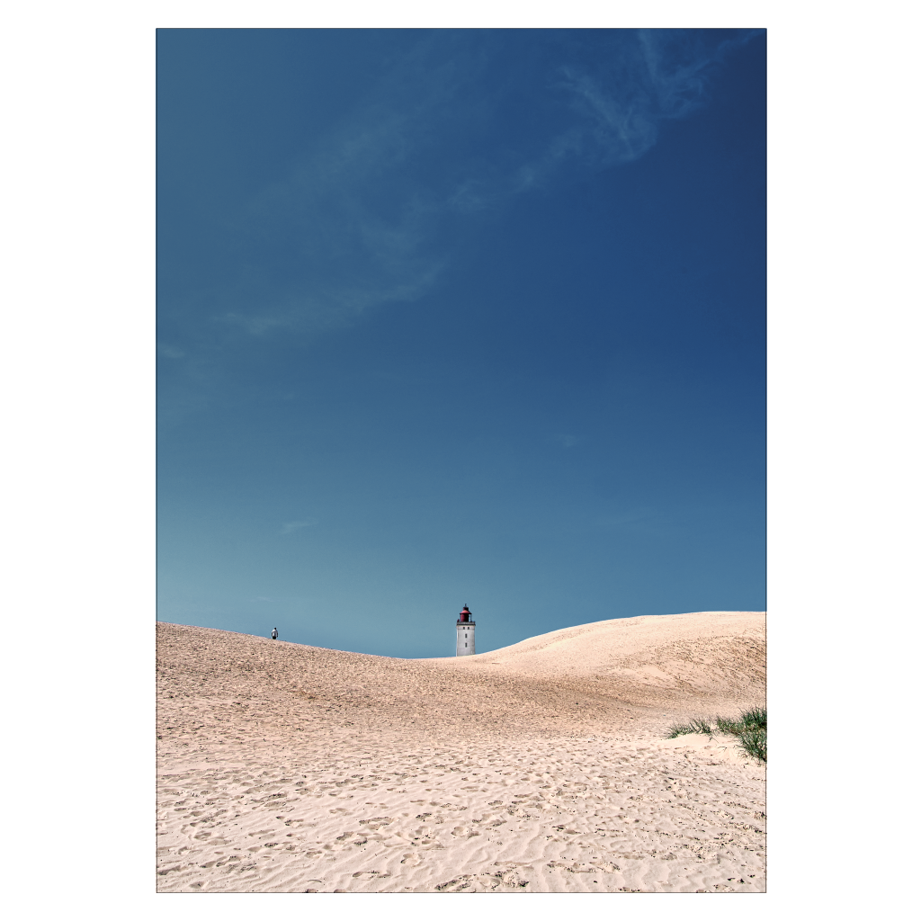 fotokunst plakat med fyret ved rubjerg knude i sandet