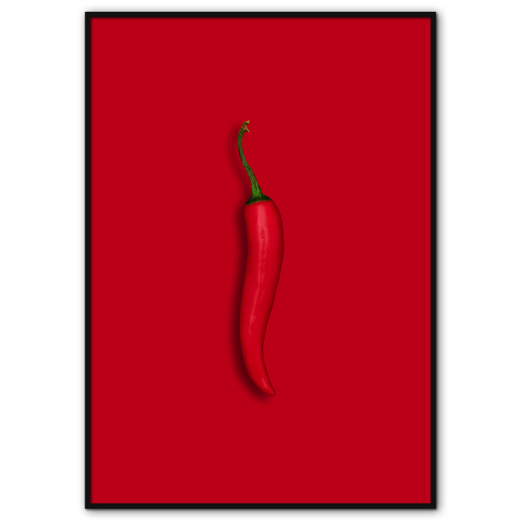 køkken plakat med rød chili på rød baggrund