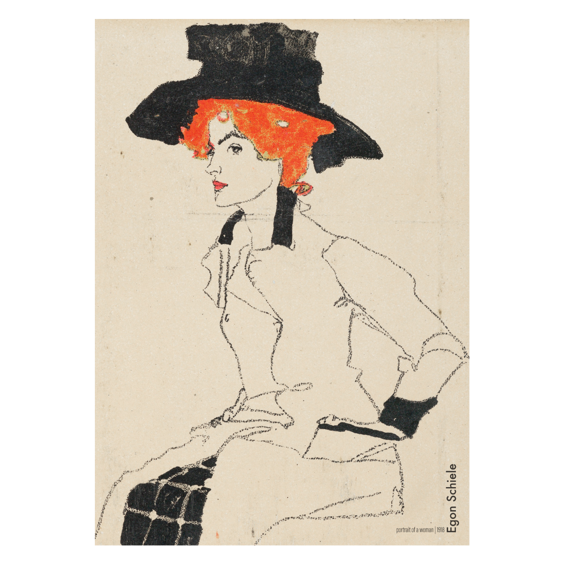 Kunstplakat med Egon Schiele skitsen "Portrait of a woman"