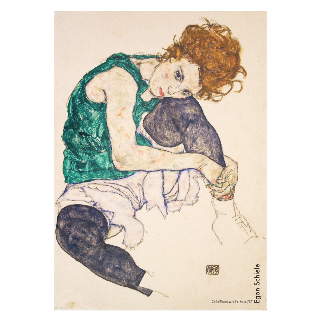 Kunstplakat med Egon Schieles skitse "Seated woman with bent knees"