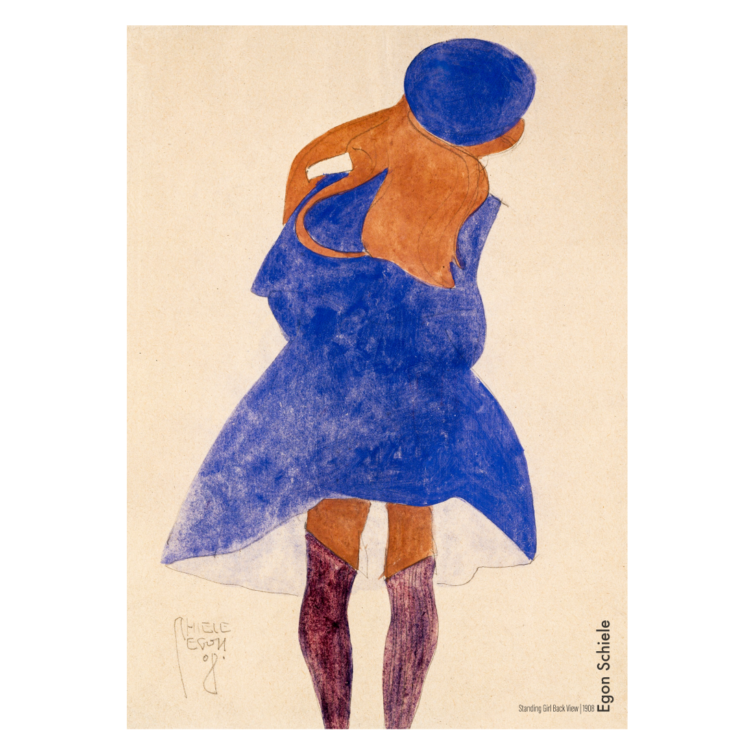 Kunstplakat med Egon Schieles tegning "Standing girl"