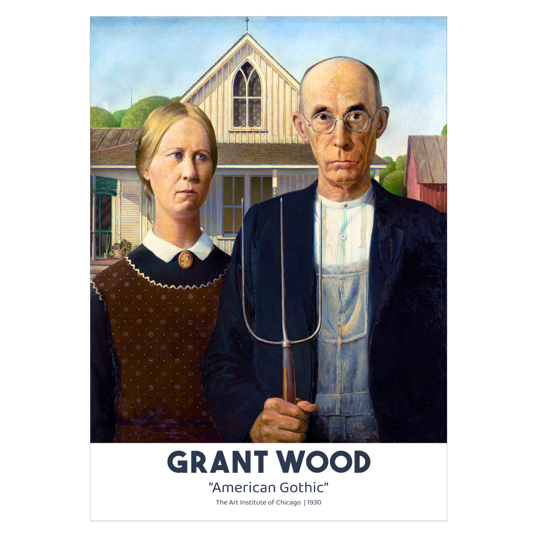 Kunstplakat med Grant Wood "American Gothic"