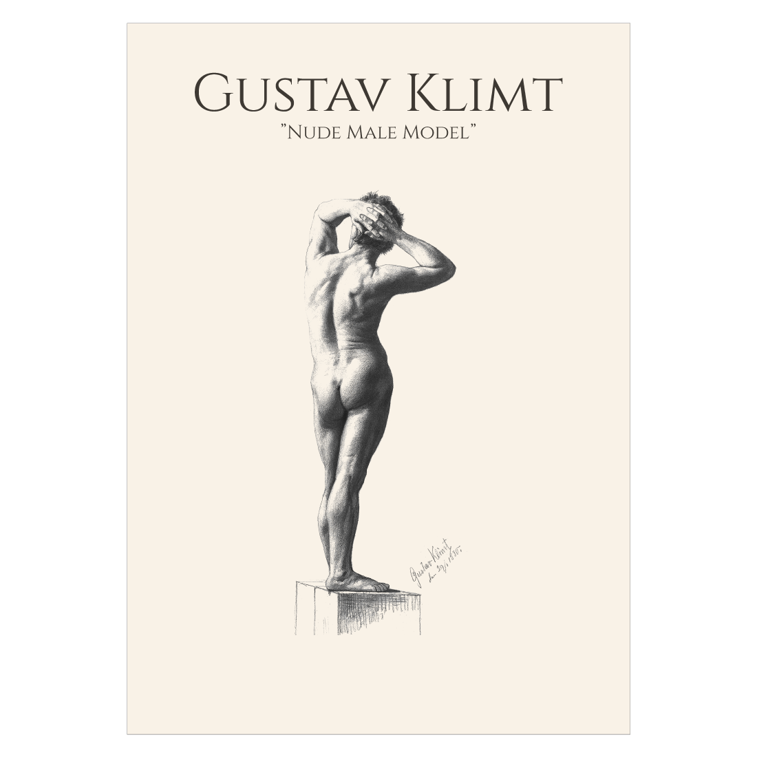Kunstplakat med Gustav Klimts skitse "Nude Male Model"