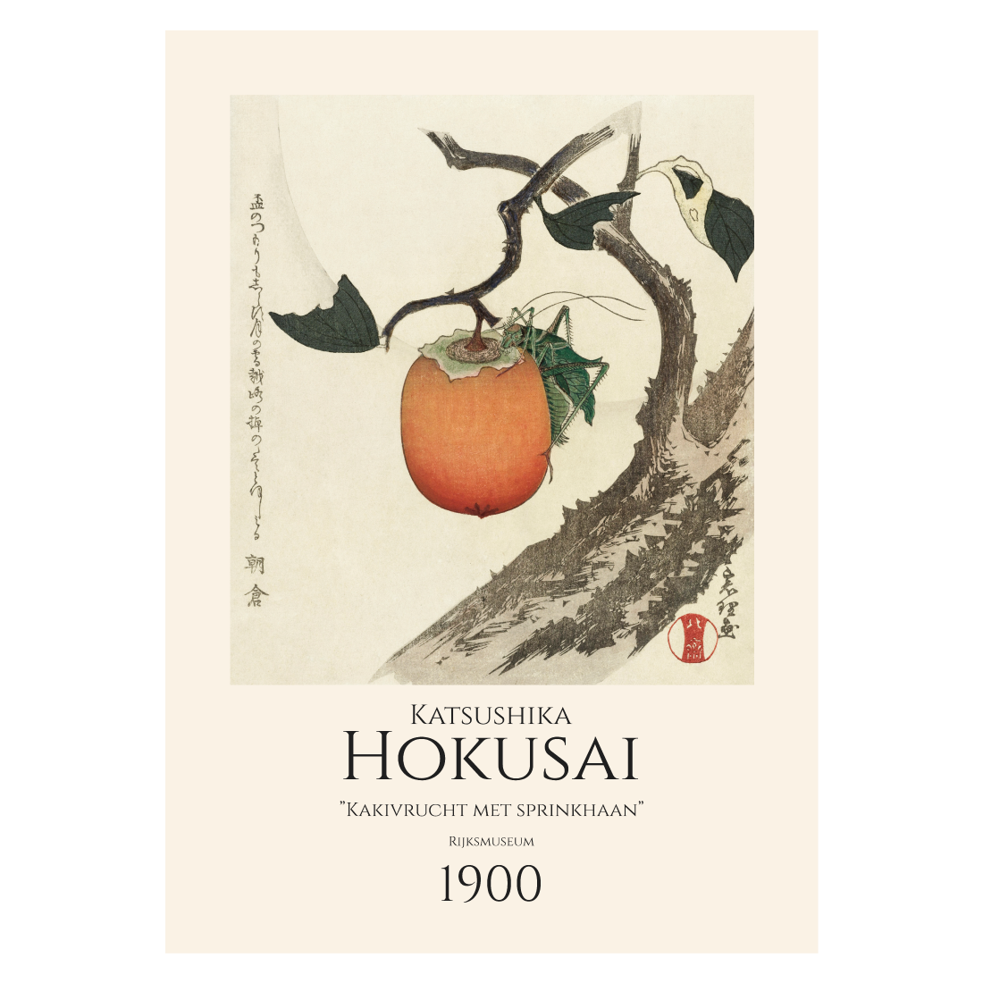 Kunstplakat med Hokusais "Kakivrucht met sprinkhaan"