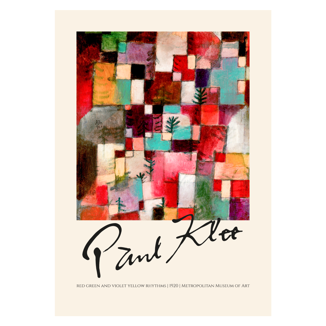 Kunstplakat med Paul Klees "Red green and violet yellow rhythms"