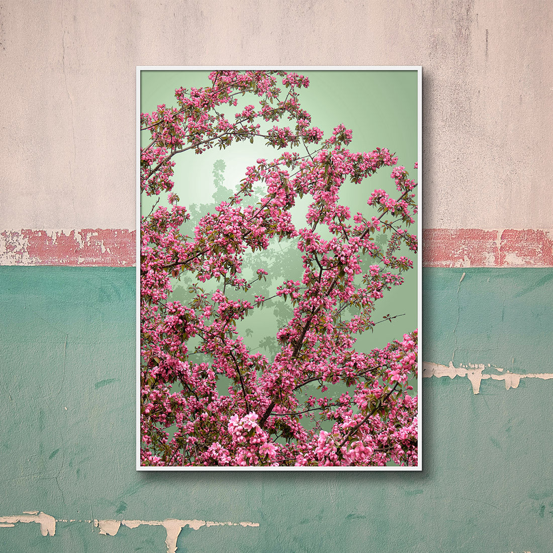 fotokunst blomsterplakat i grøn og lyserød