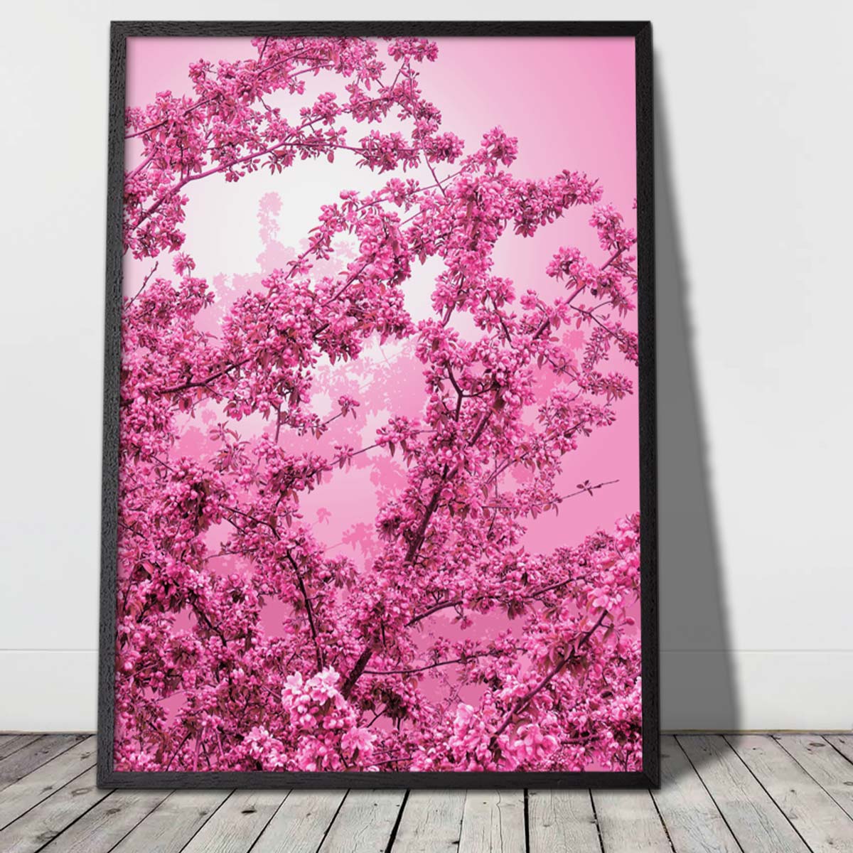 lyserød plakat med blomstermotiv