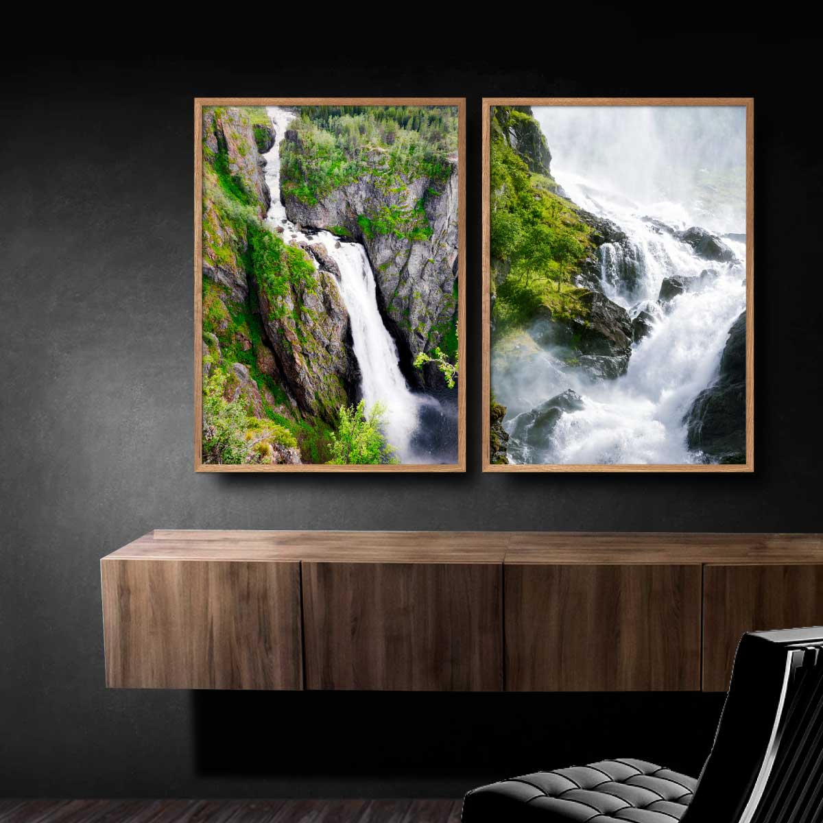 Naturplakater med norske vandfald Vøringsfossen og Låtefossen