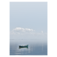 naturplakat i blå nuancer med en lille båd på limfjordens stille vand