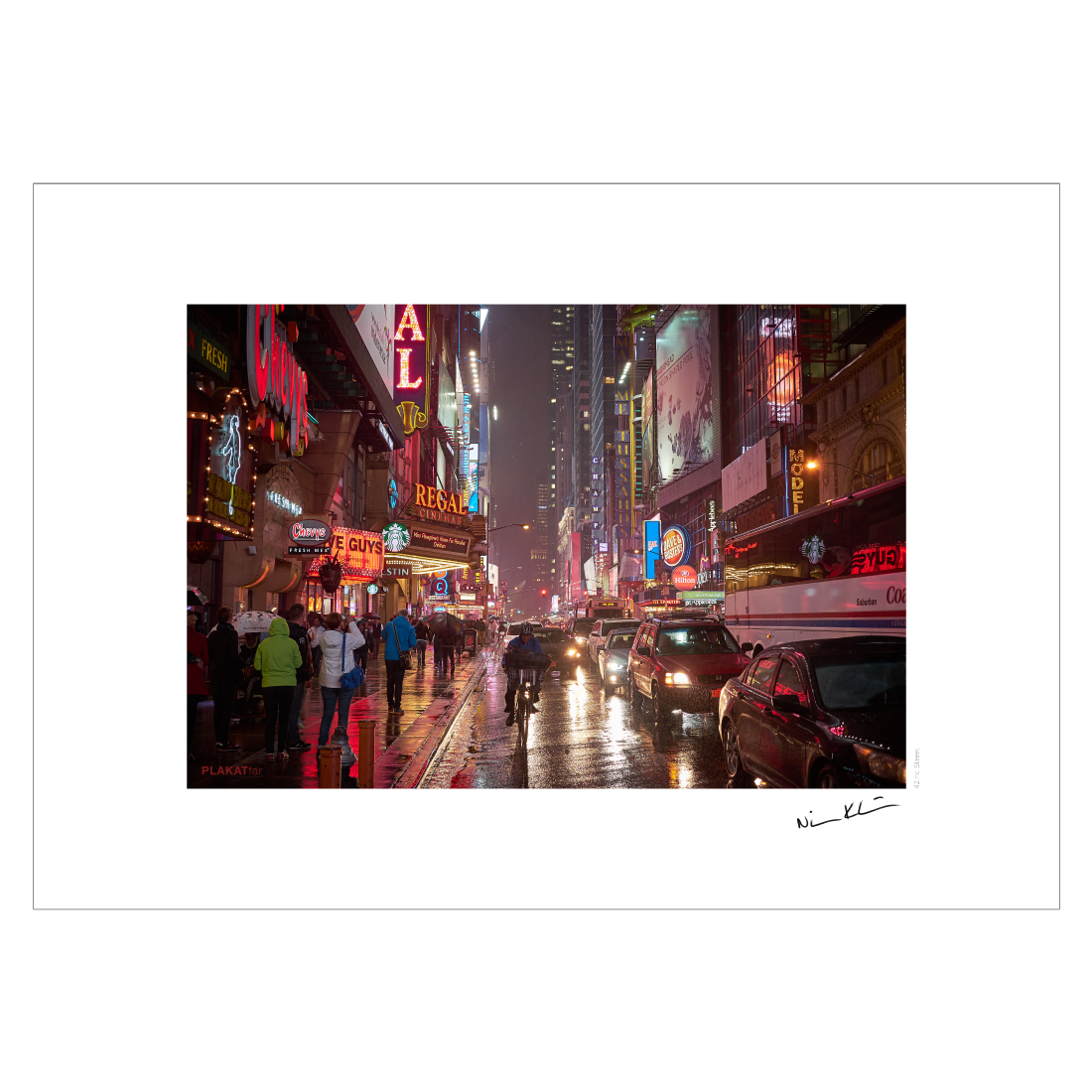 New York plakat med neonlys og regnvejr på 42nd Street