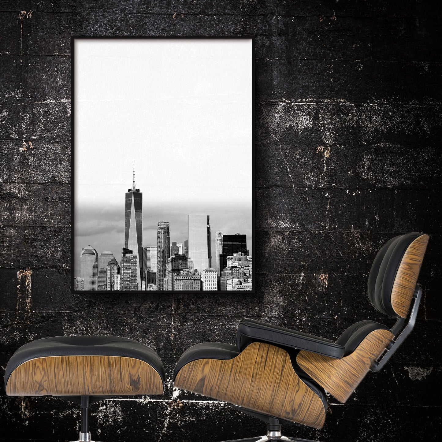 plakat med New York skyline i sort-hvid