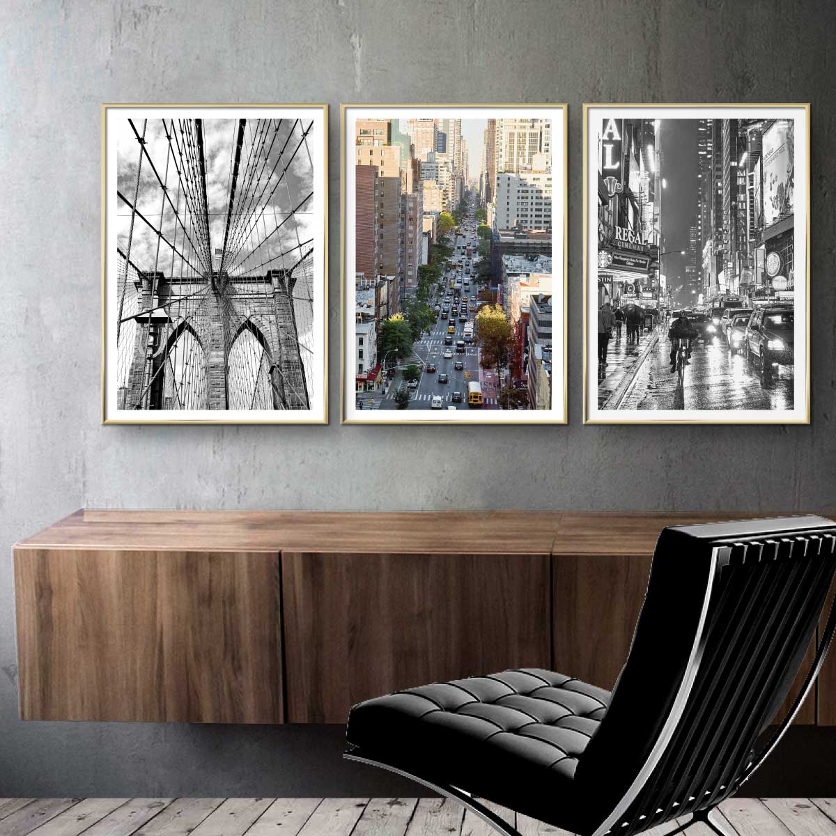 plakatvæg med New York billeder Brooklyn Bridge, Avenue, cyklist