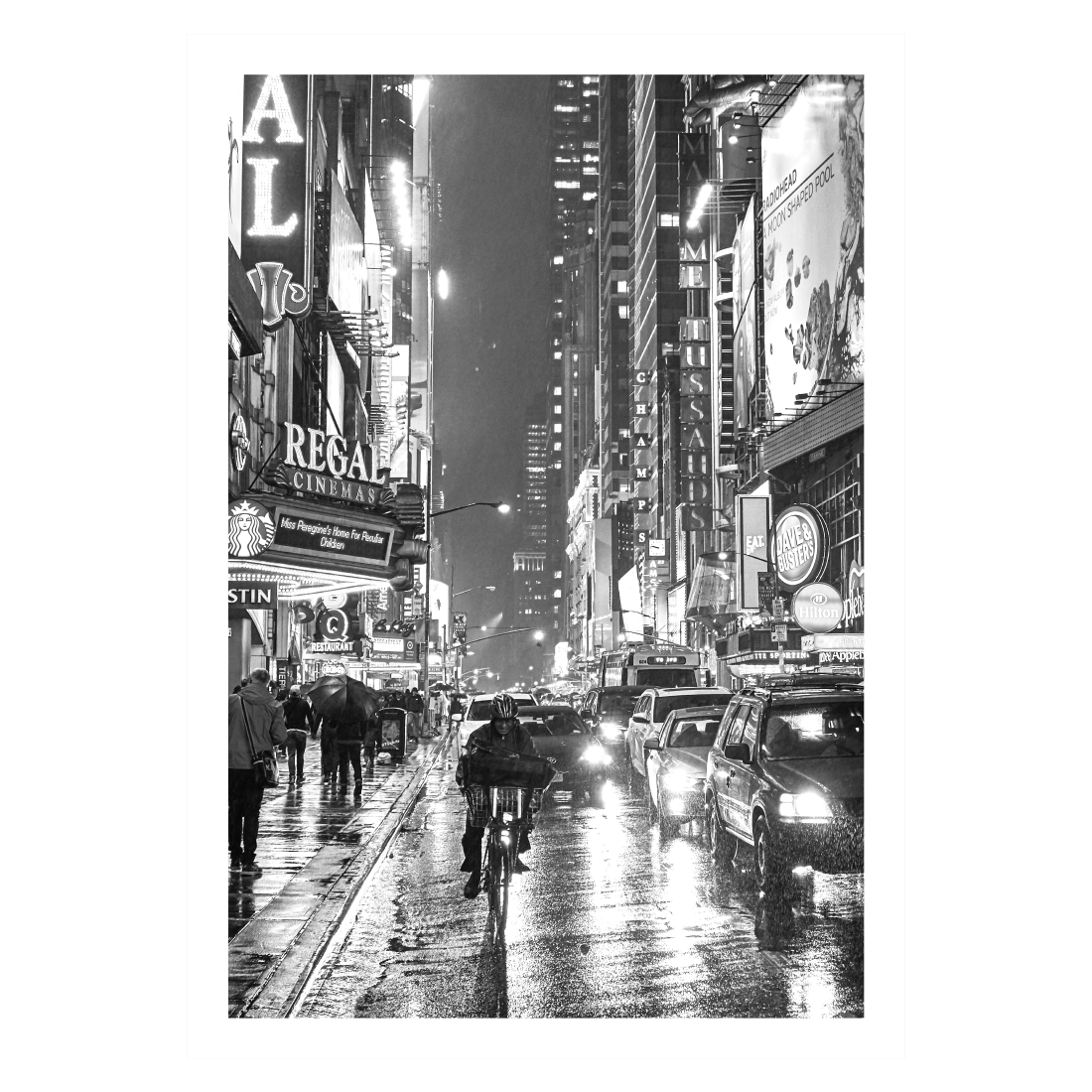 regnvejr i new York på en sort-hvid fotokunst plakat