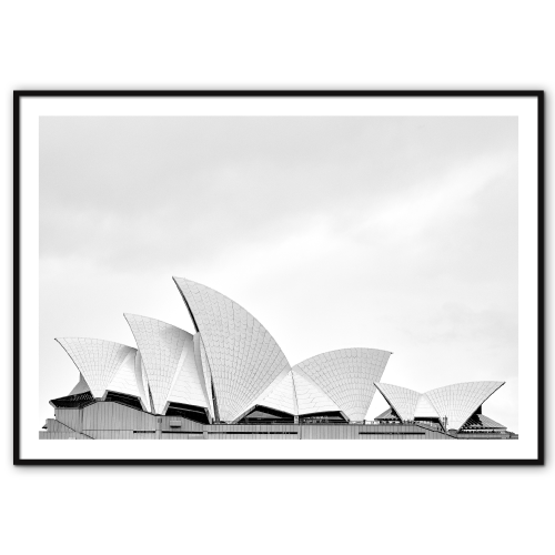sort-hvid byplakat med sydney operaens flotte tag
