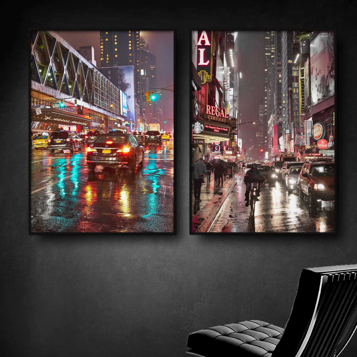 To New York plakater med regnvåde gader