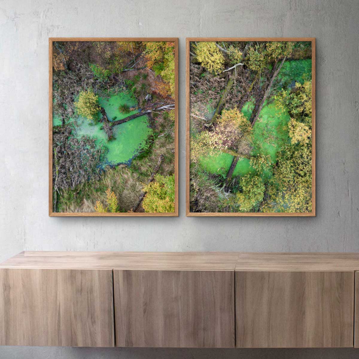 to abstrakte plakater med grønne naturbilleder