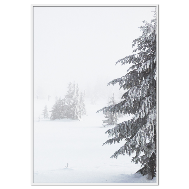 plakat med snedækket vinterlandskab